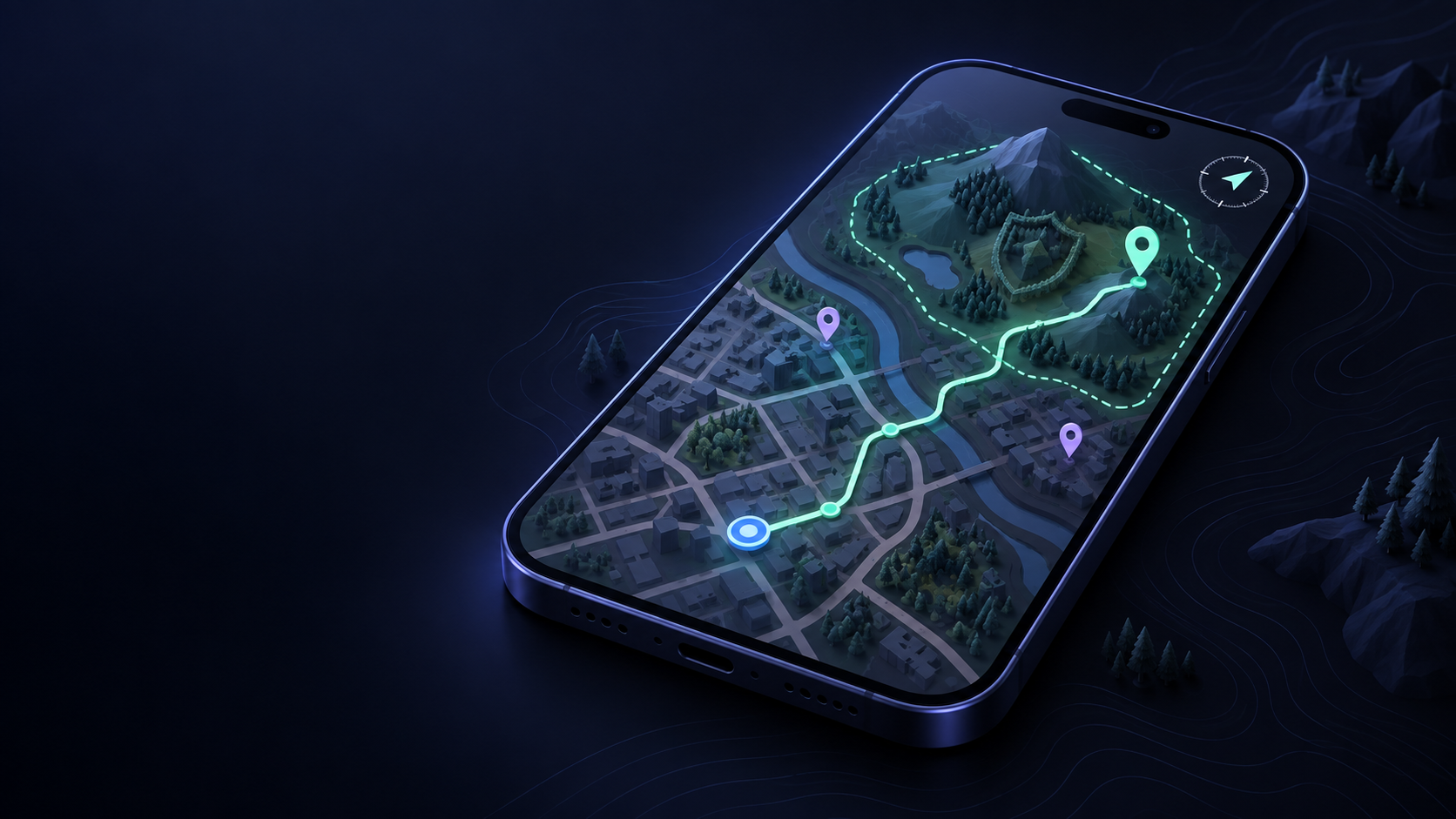 Illustration of private offline maps and navigation on a phone